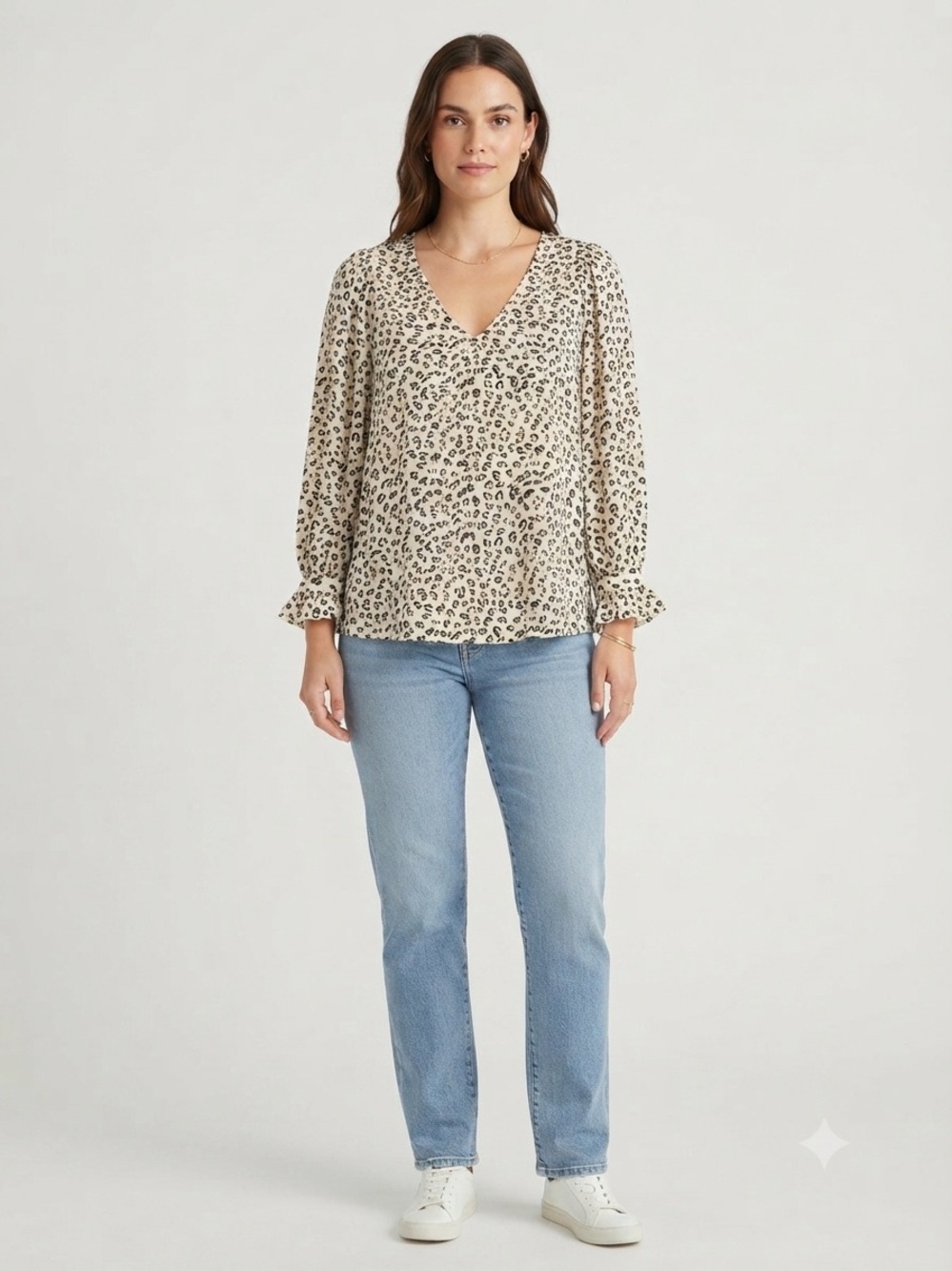 Zac & Rachel Leopard Print Long Sleeve Blouse
